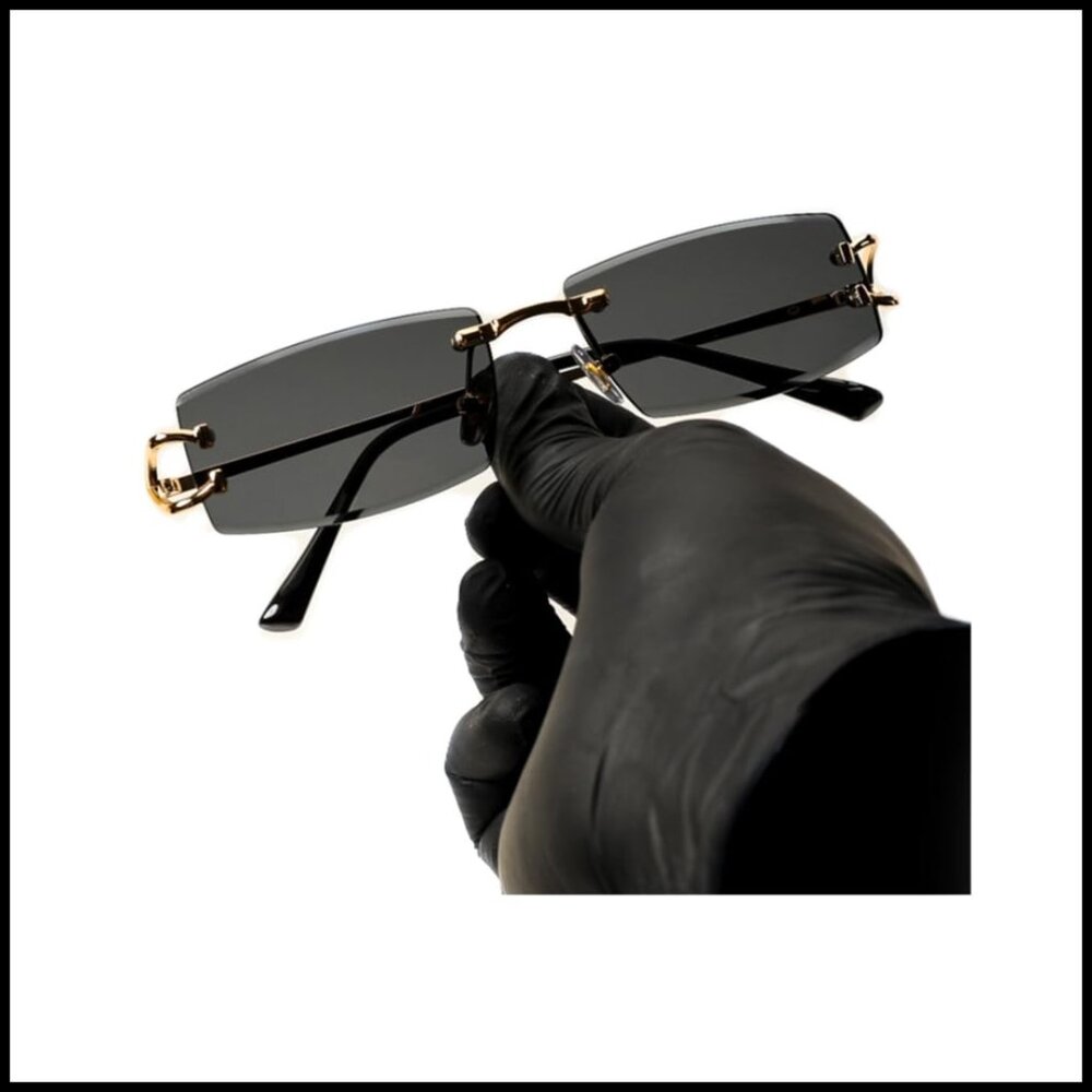 Retro Gold Frame Rectangular Sunglasses Slim Riml… - image 1